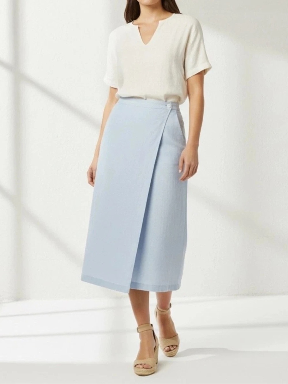 Joie Light Blue Midi Wrap Skirt 100% linen